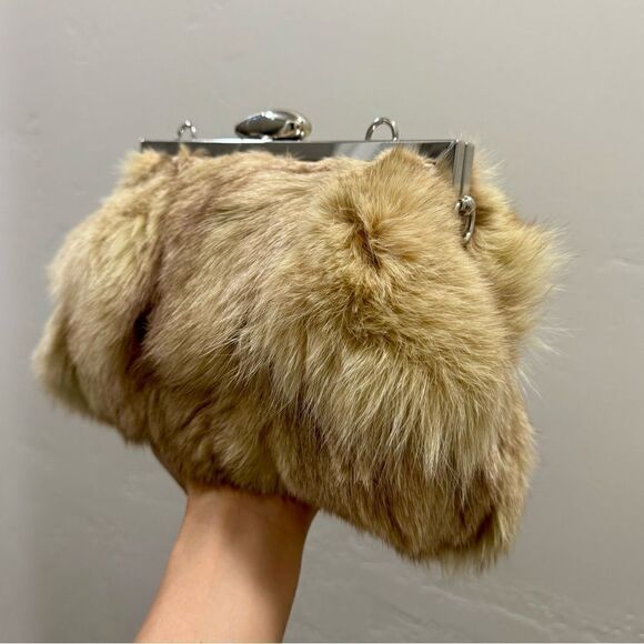 Natural Genuine Fox Fur Handmade Push Lock Clutch/Shoulder Bag/Crossbody - Picture 8 of 16